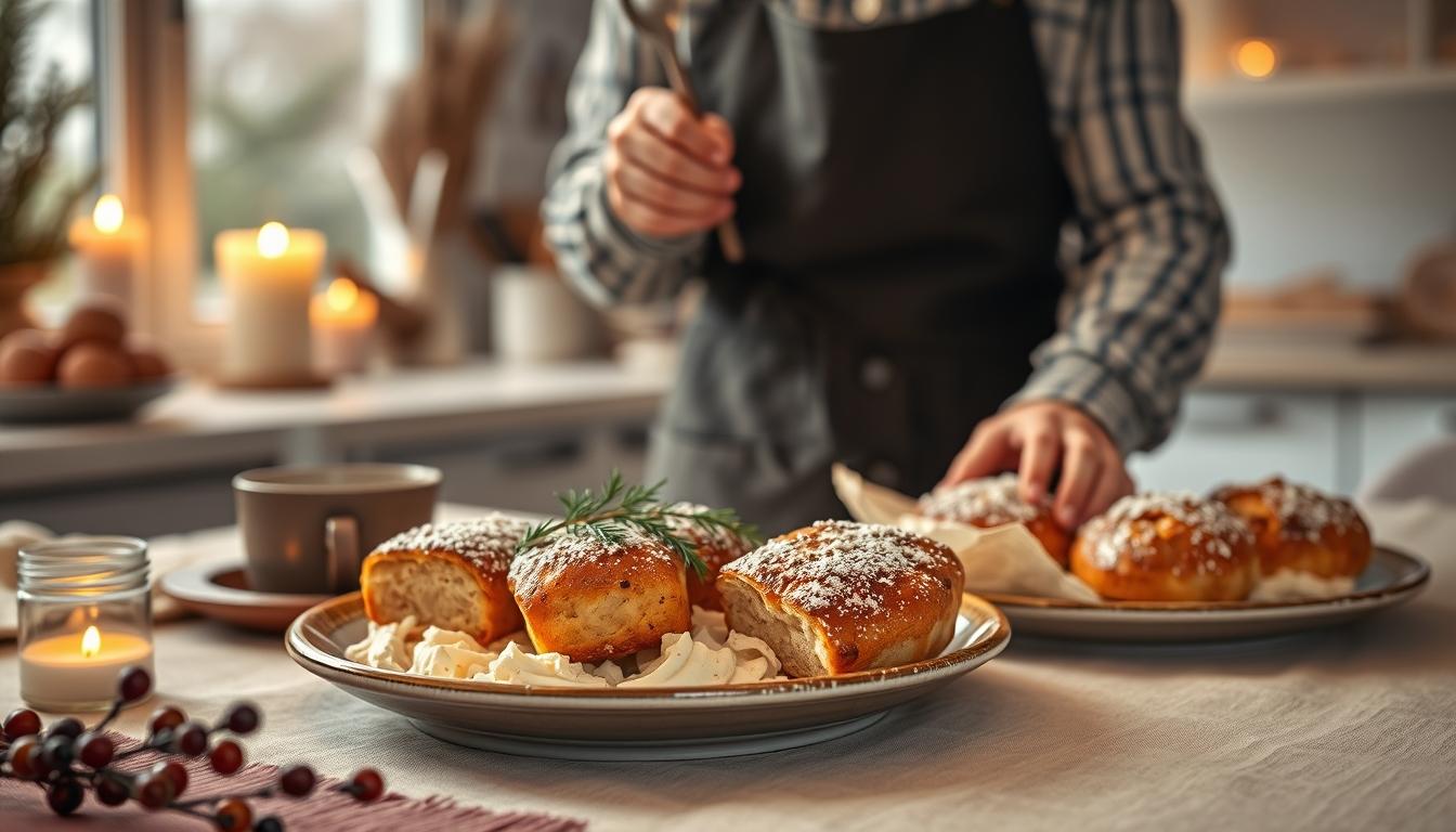 Measured baking ingredients prepared on a counter